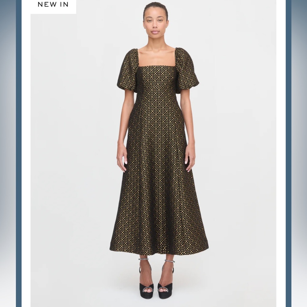 Hill House Black Maxi Dress with Gold Pattern